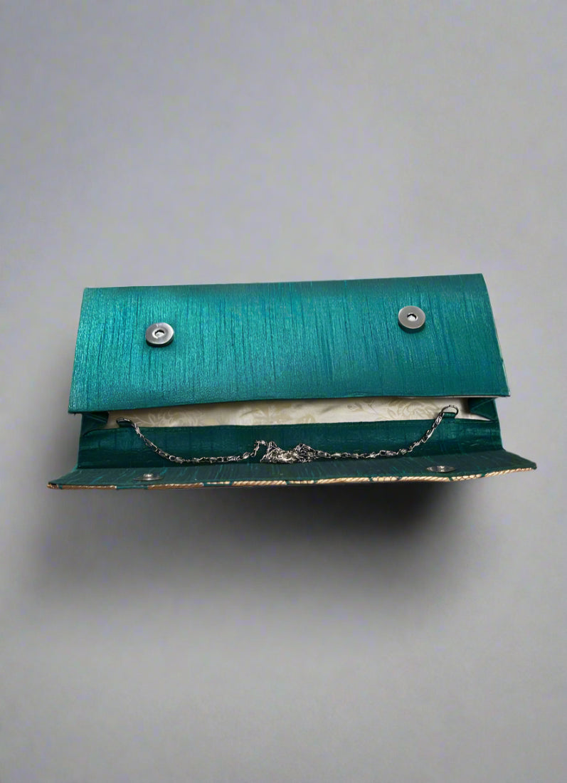 Emerald Brocade Envelope Clutch