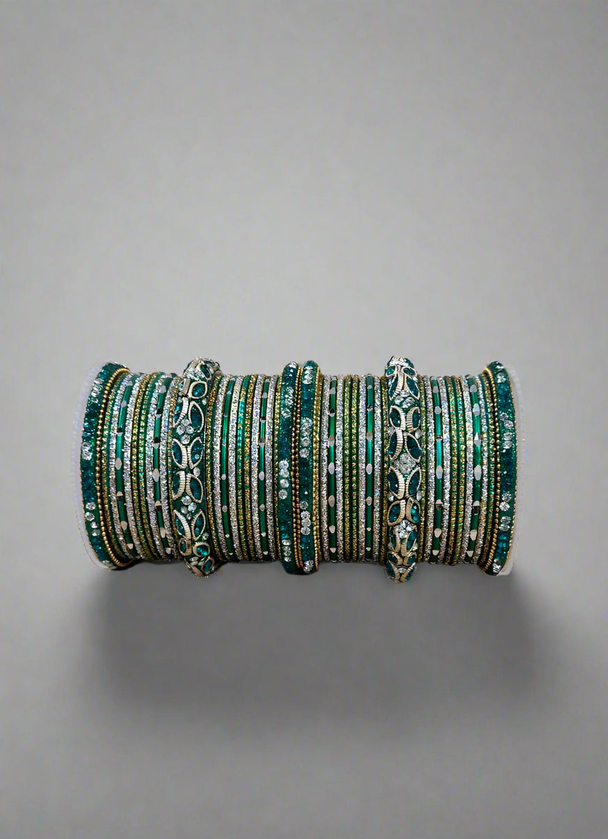 Green Diamante Double Bangle Set