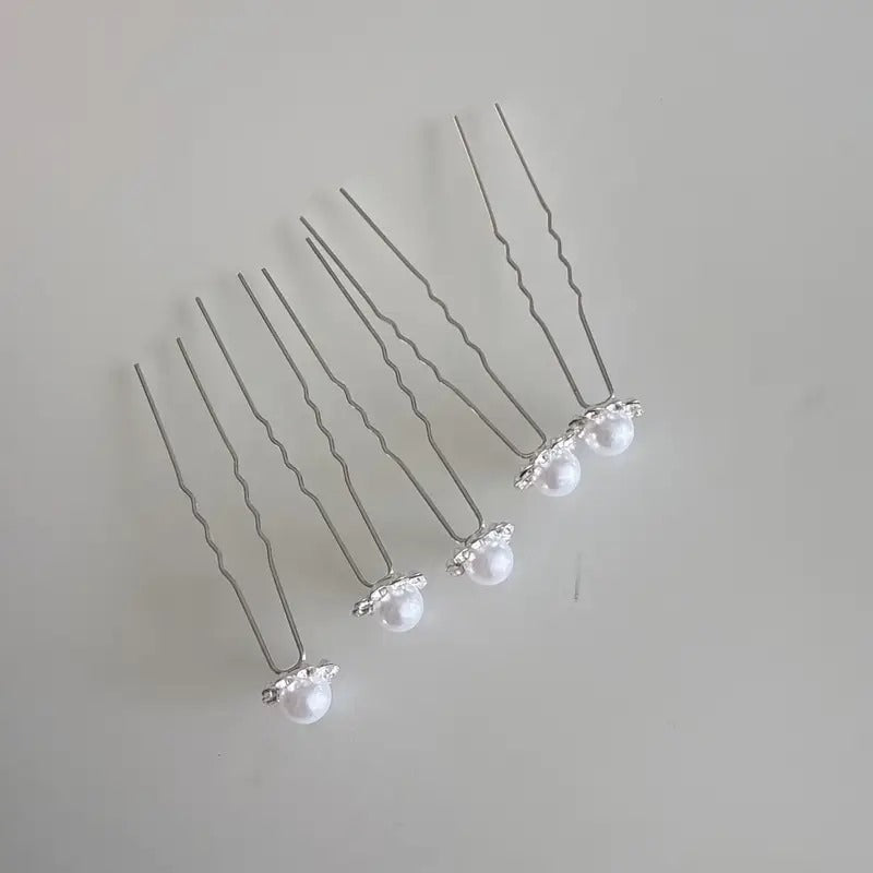 Large Pearl and Silver Diamante Bun Pins