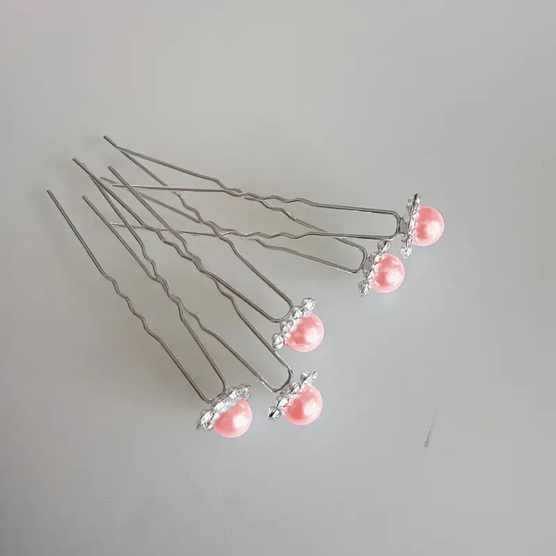 Rose Pink Pearl and Silver Bun Pins