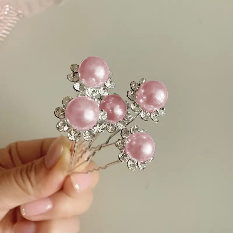 Rose Pink Pearl and Silver Bun Pins