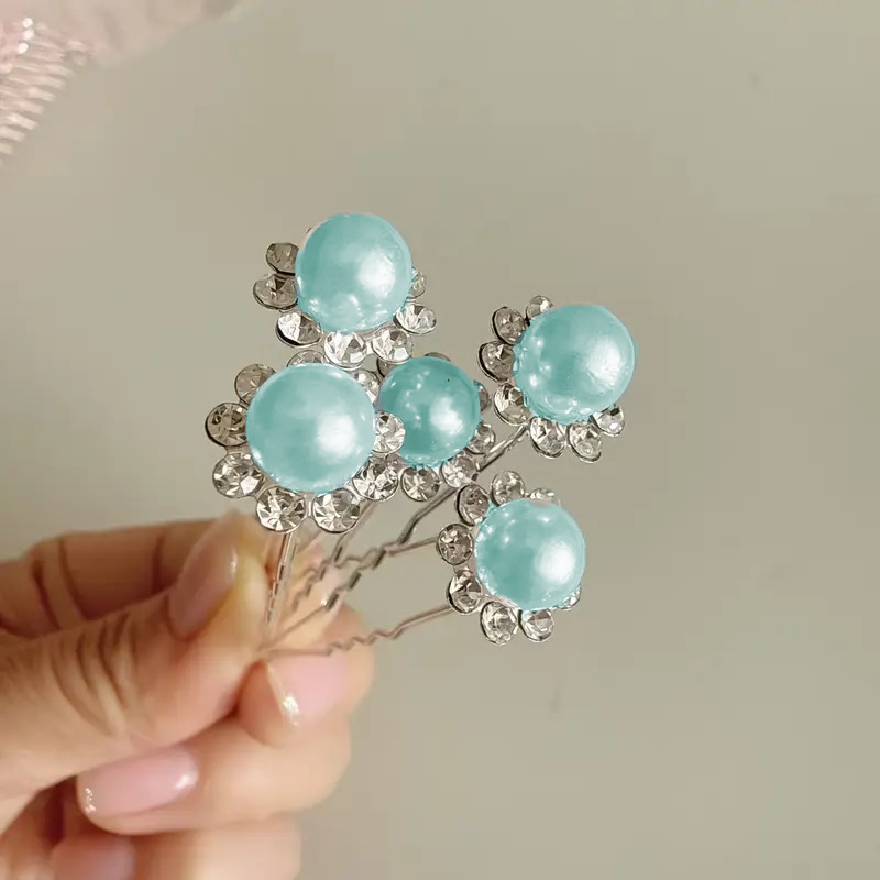 Aqua Pearl and Silver Bun Pins