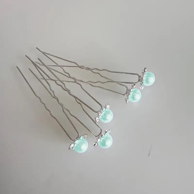 Aqua Pearl and Silver Bun Pins