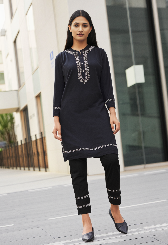 Black Linen Embroidered Co-ord Set