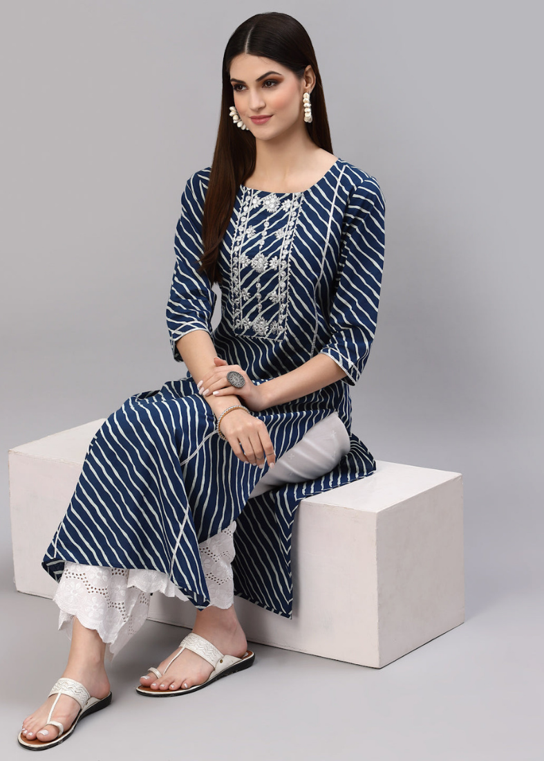 Navy Blue Cotton Gotta Work Kurta