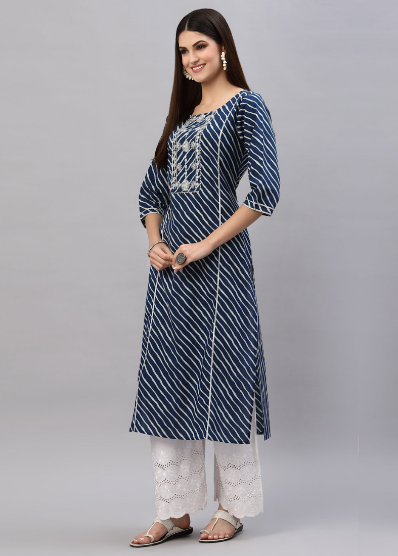 Navy Blue Cotton Gotta Work Kurta