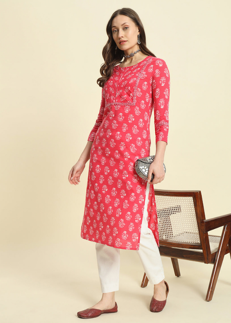 Red Cotton Batik Print Kurta
