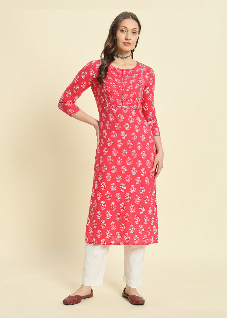 Red Cotton Batik Print Kurta