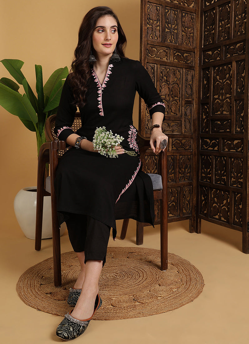Black Rayon Straight Cut Kurti