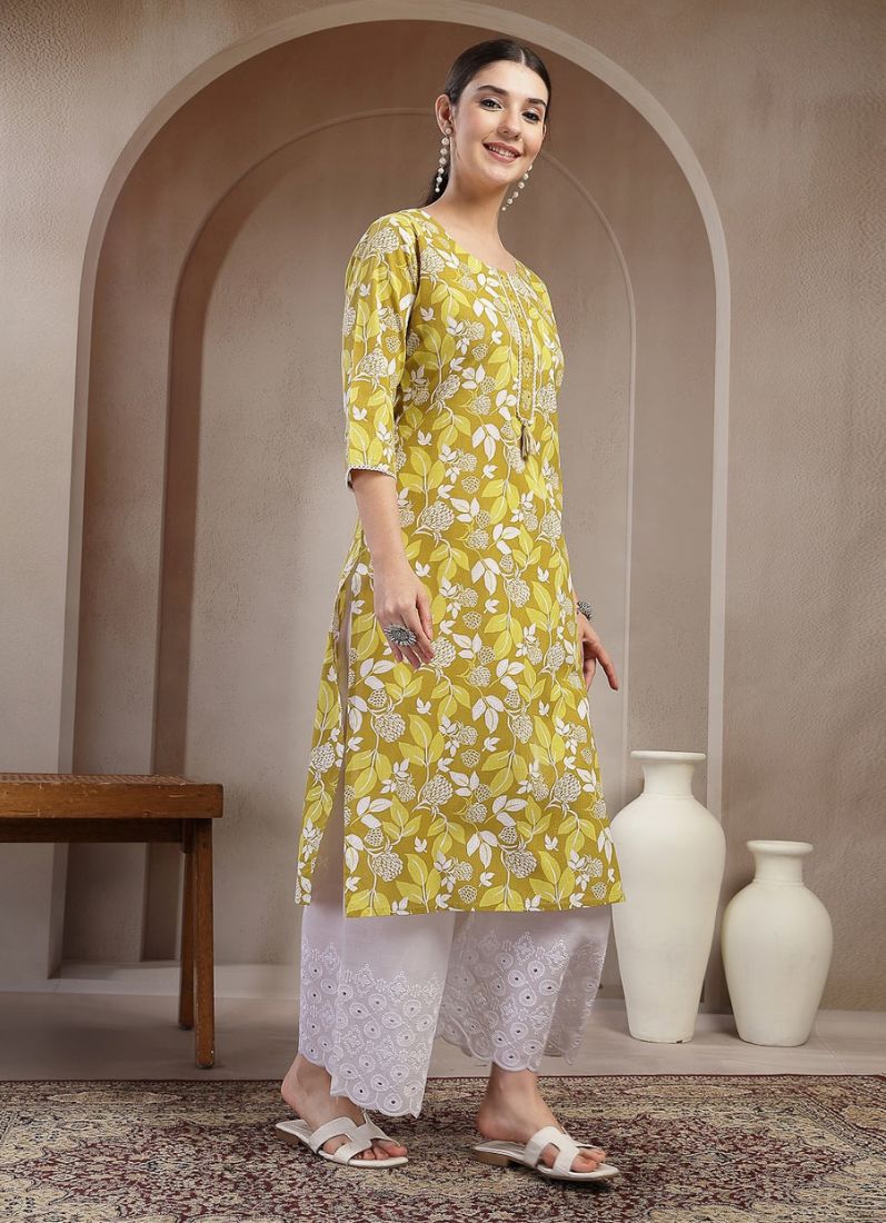 Mehendi Green Cotton A-Line Kurti