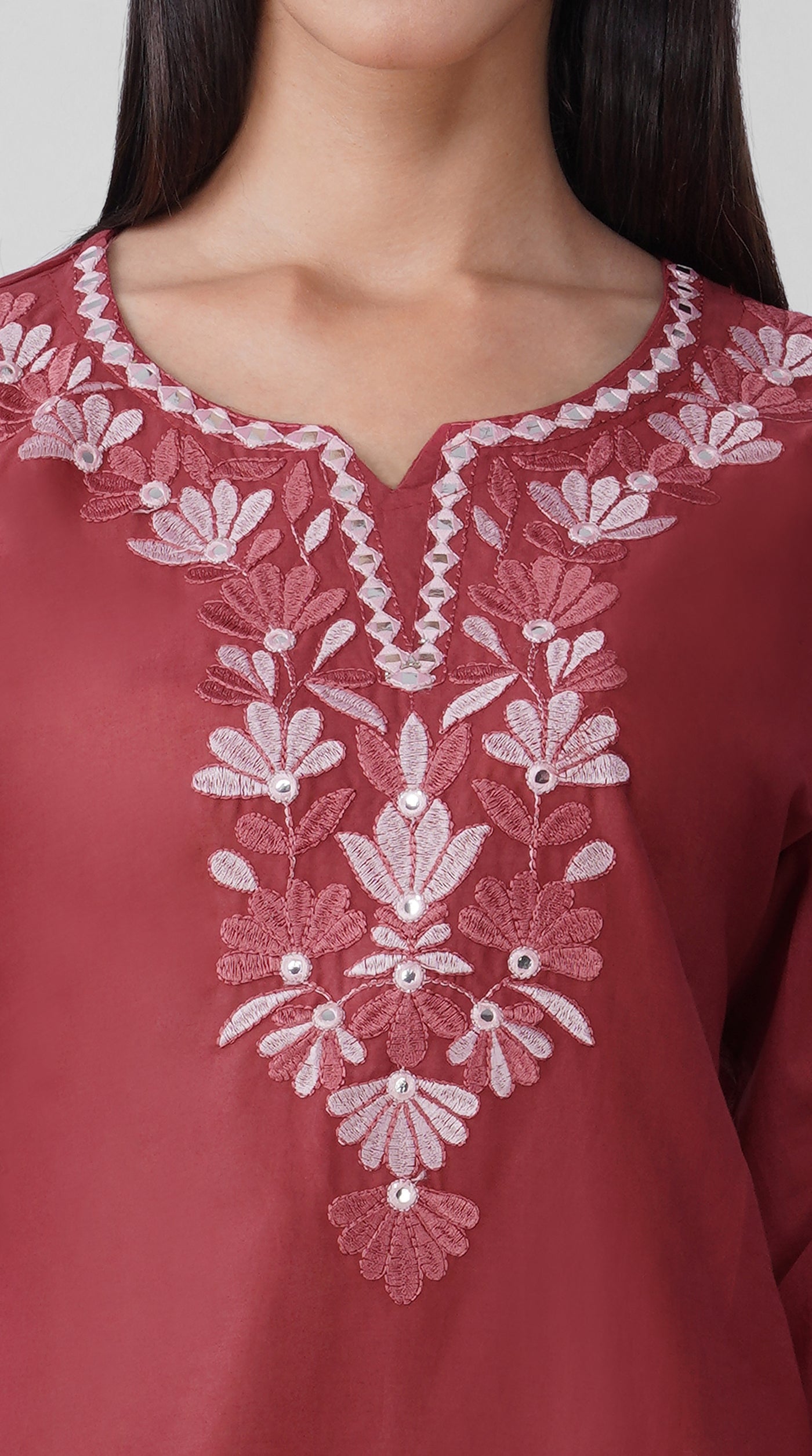 Dusty-pink Chikankari Cotton Kurti