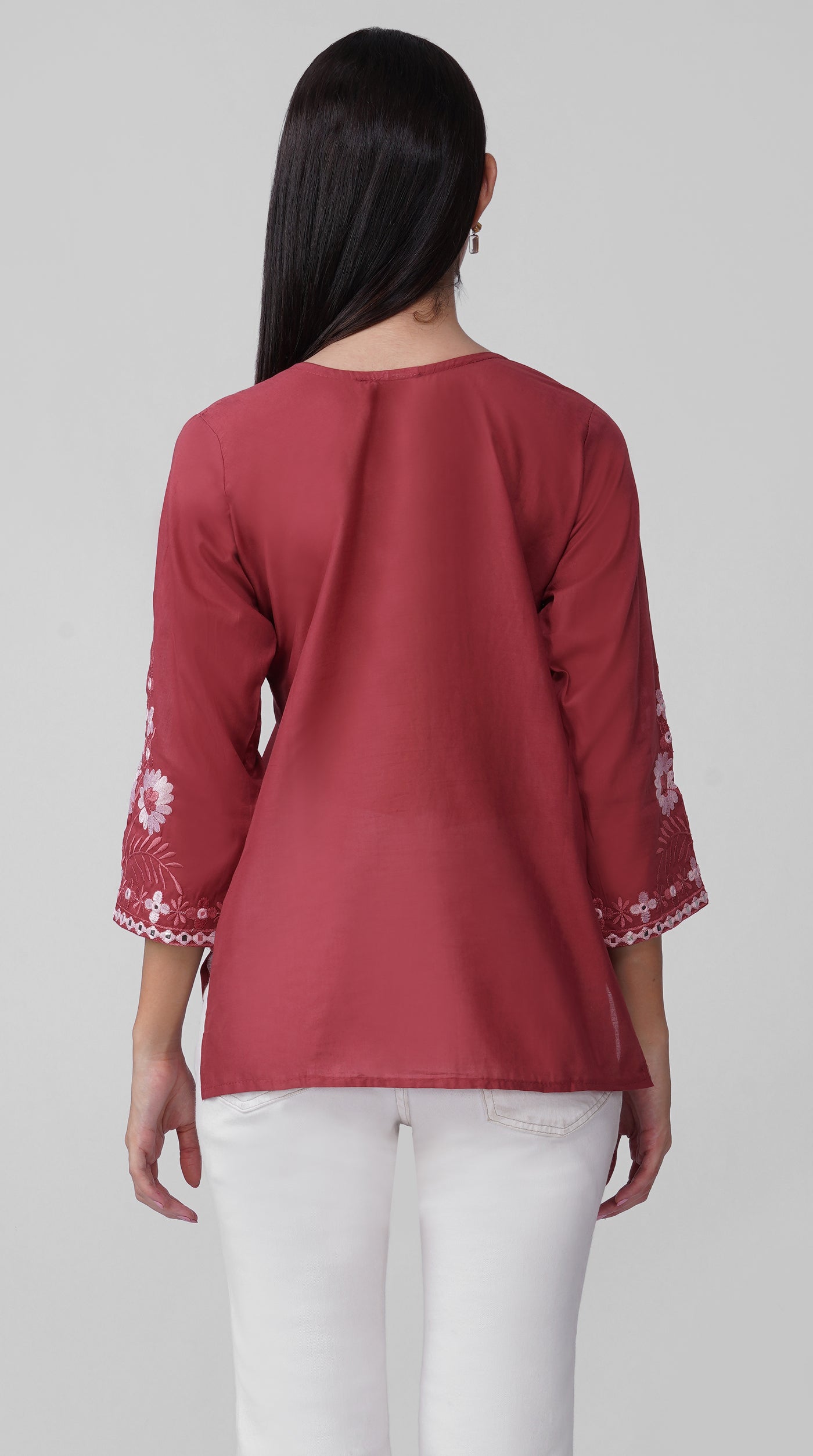 Dusty-pink Chikankari Cotton Kurti