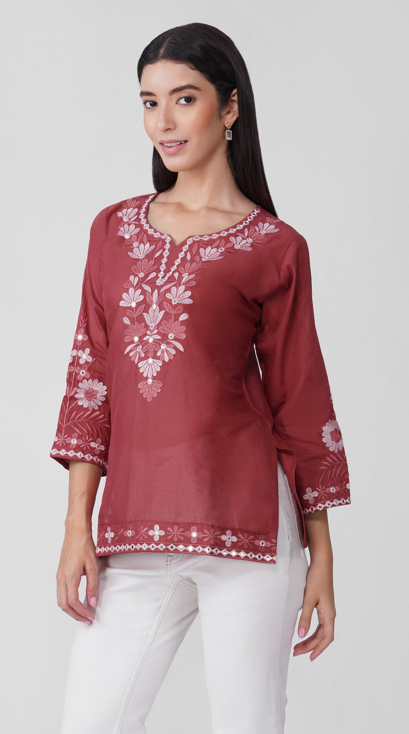 Dusty-pink Chikankari Cotton Kurti