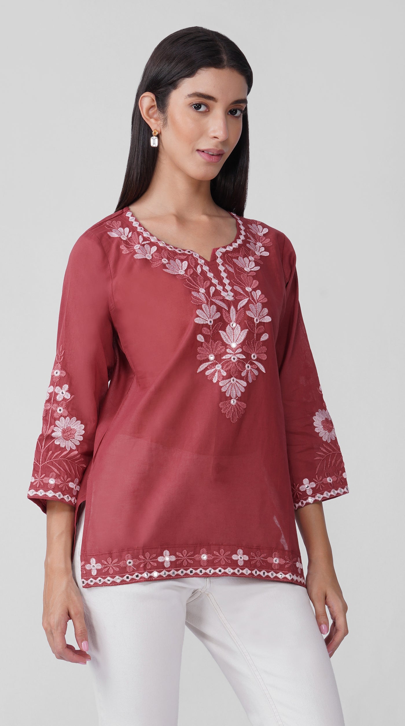 Dusty-pink Chikankari Cotton Kurti