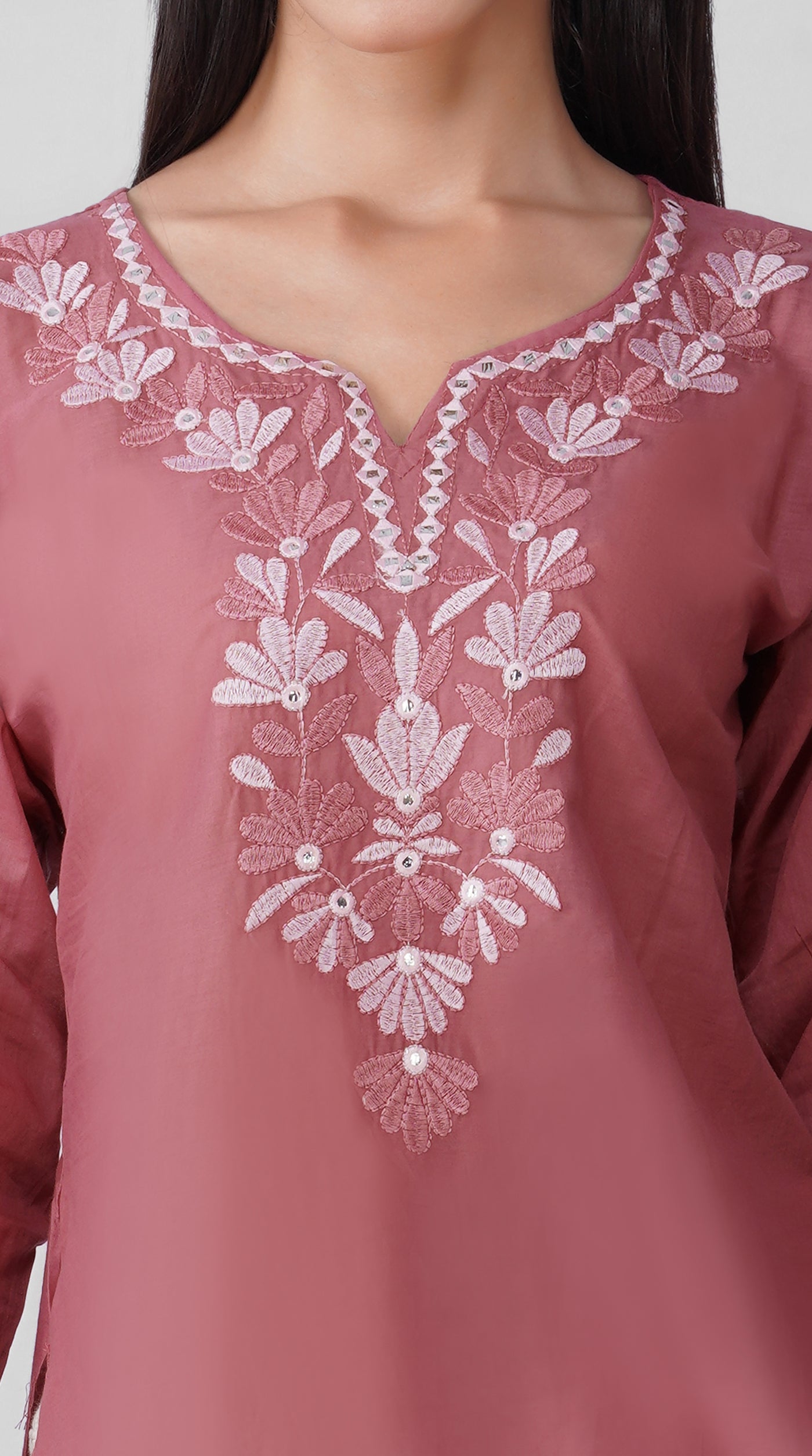 Pink Chikankari Cotton Kurti