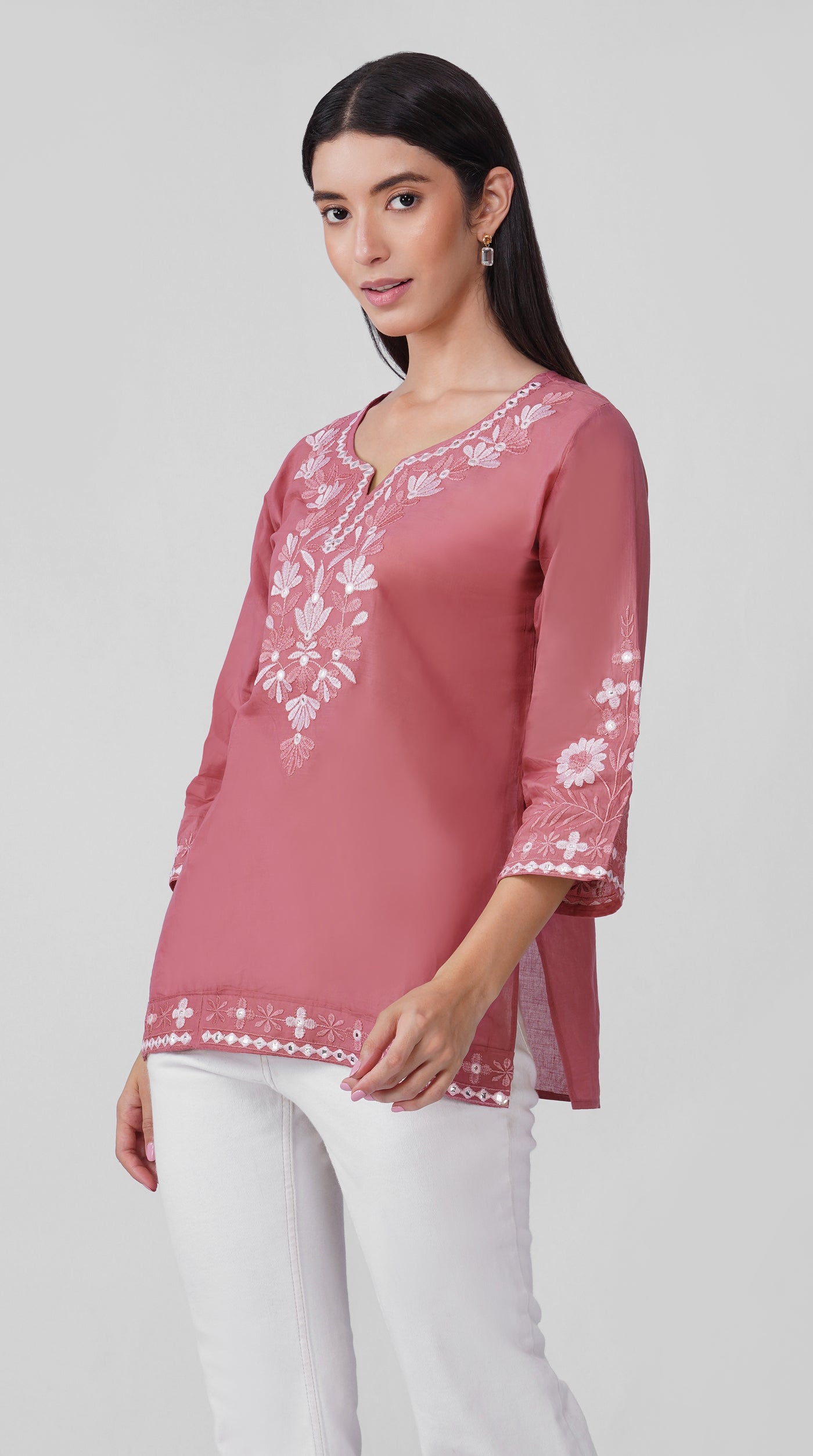Pink Chikankari Cotton Kurti