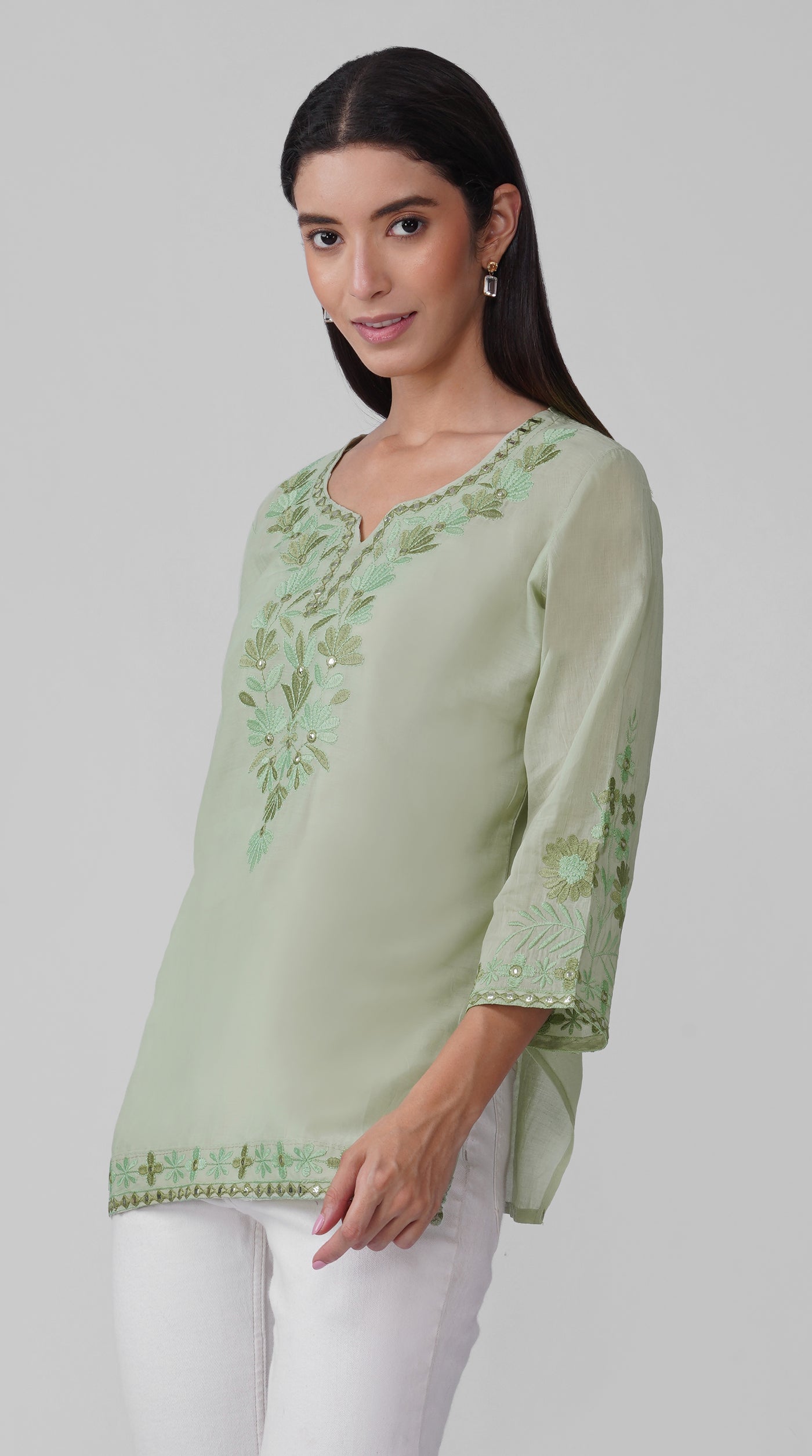 Mint Green Chikankari Cotton Kurti