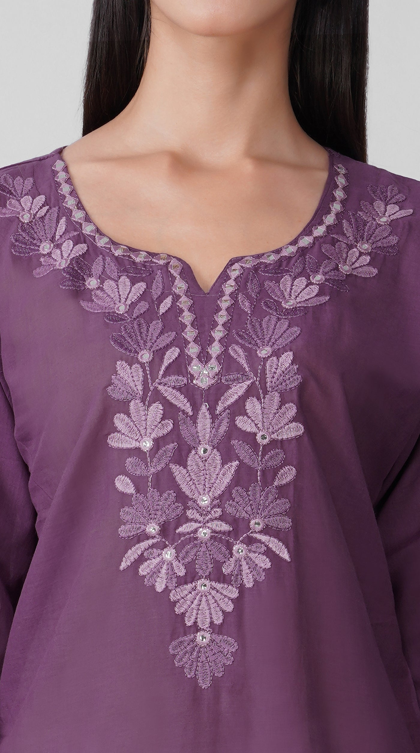 Purple Chikankari Cotton Kurti