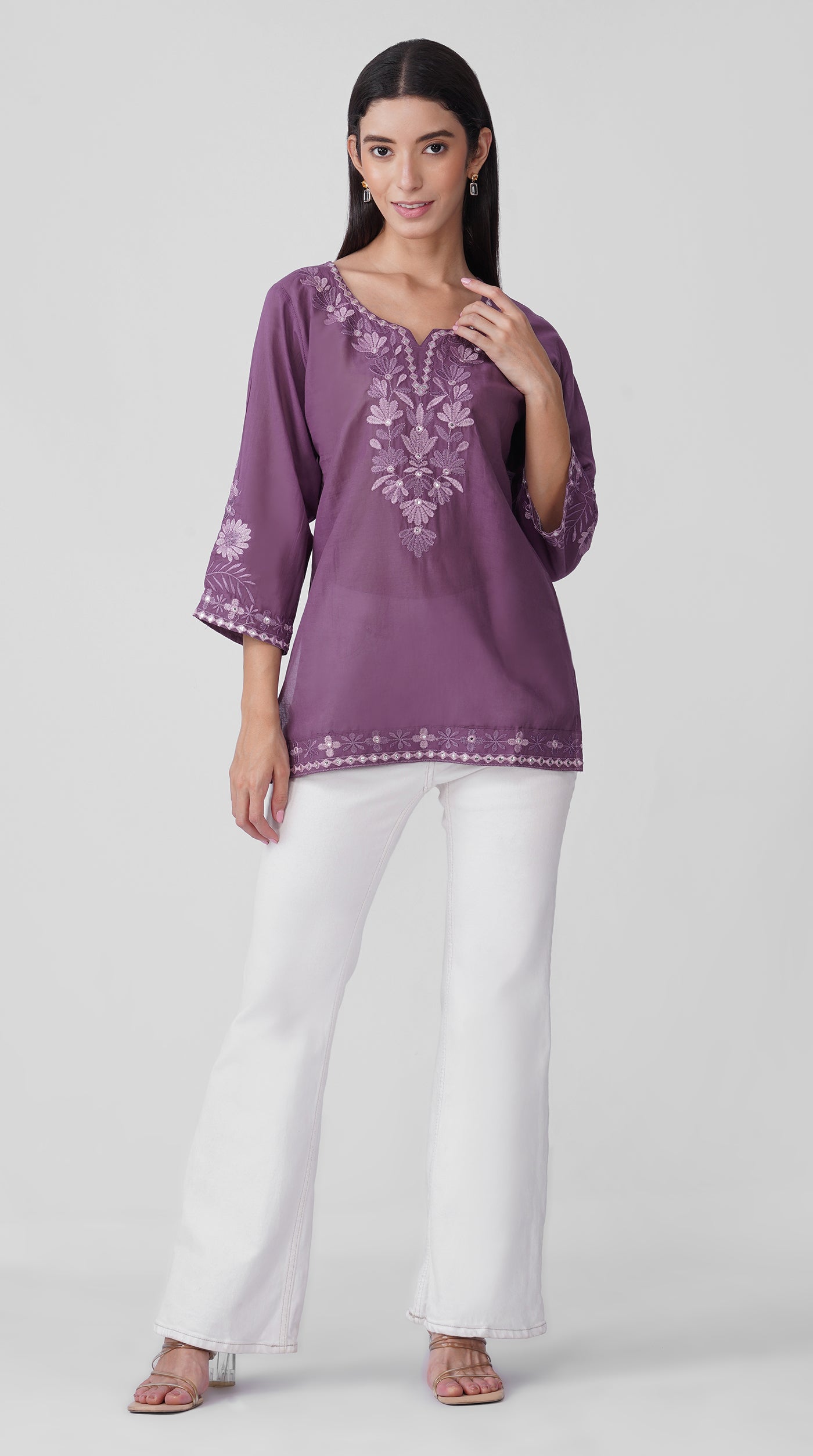 Purple Chikankari Cotton Kurti