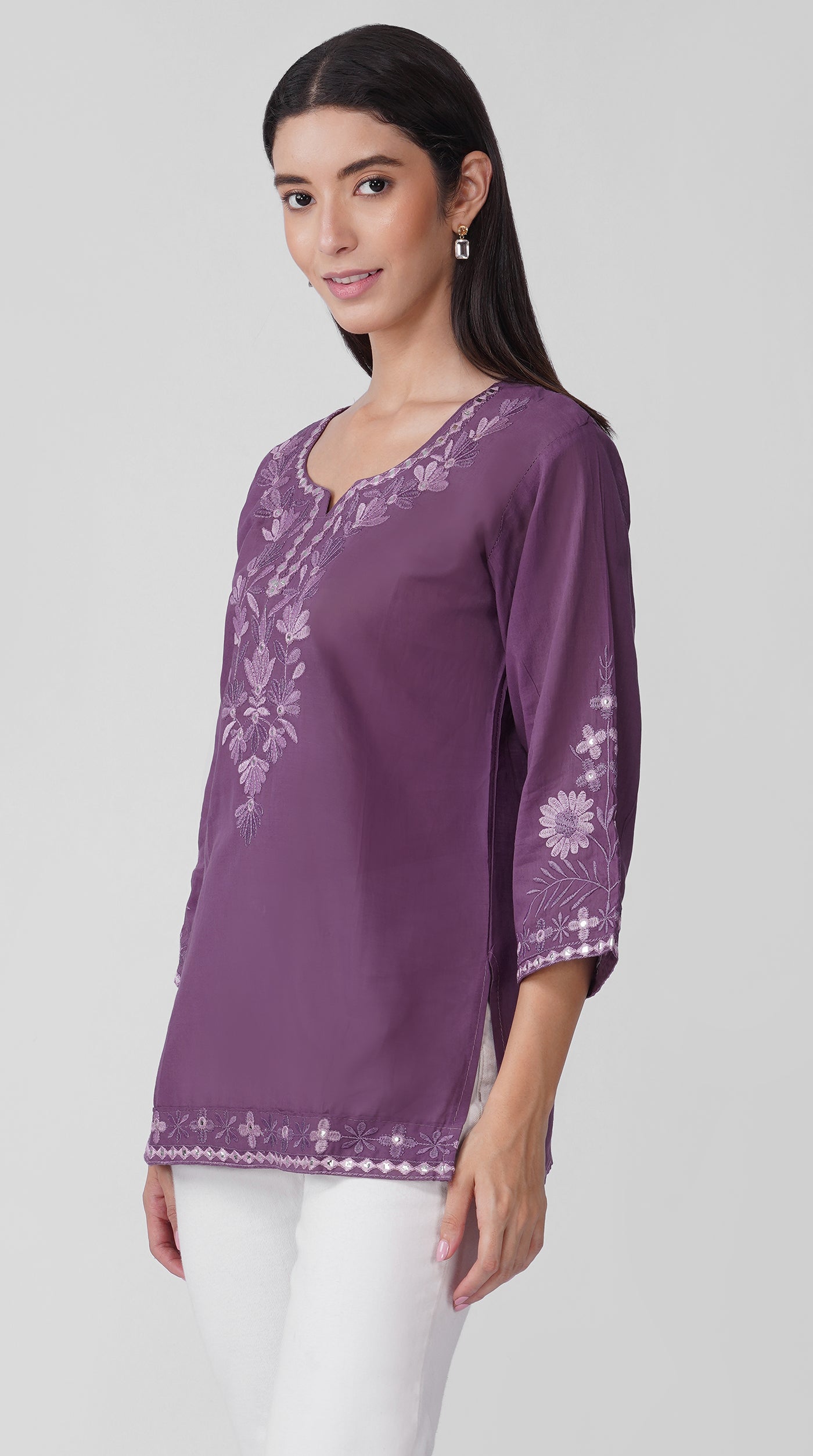 Purple Chikankari Cotton Kurti