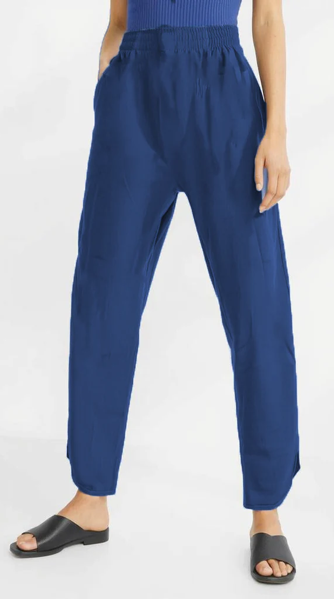 Blue Cotton Trousers with side splits