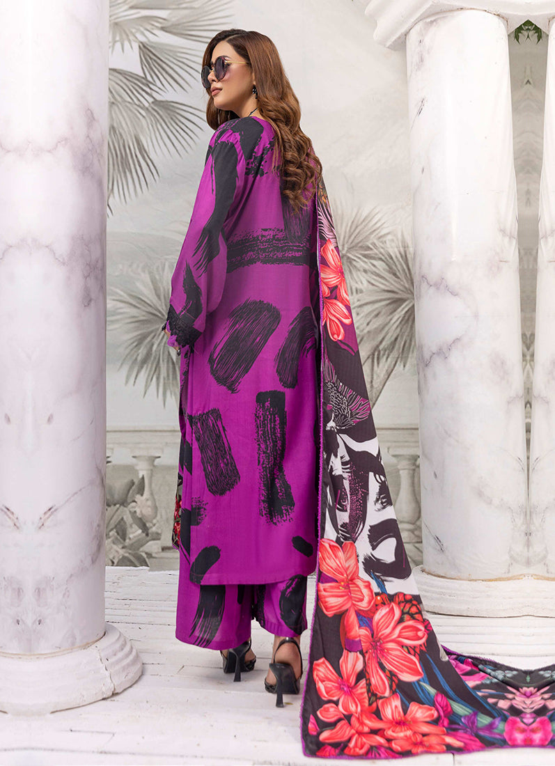 Purple Linen Wool Shawl Suit Set