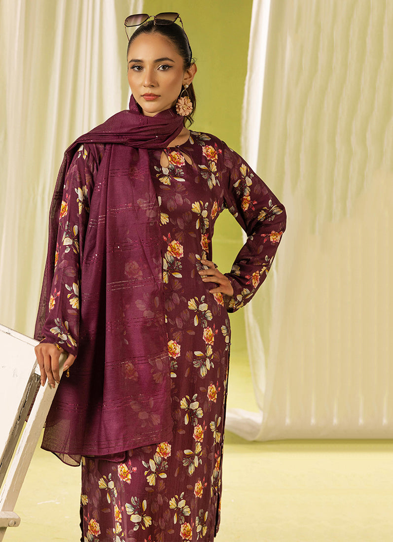 Wine Lawn Digital Printed Suit Set