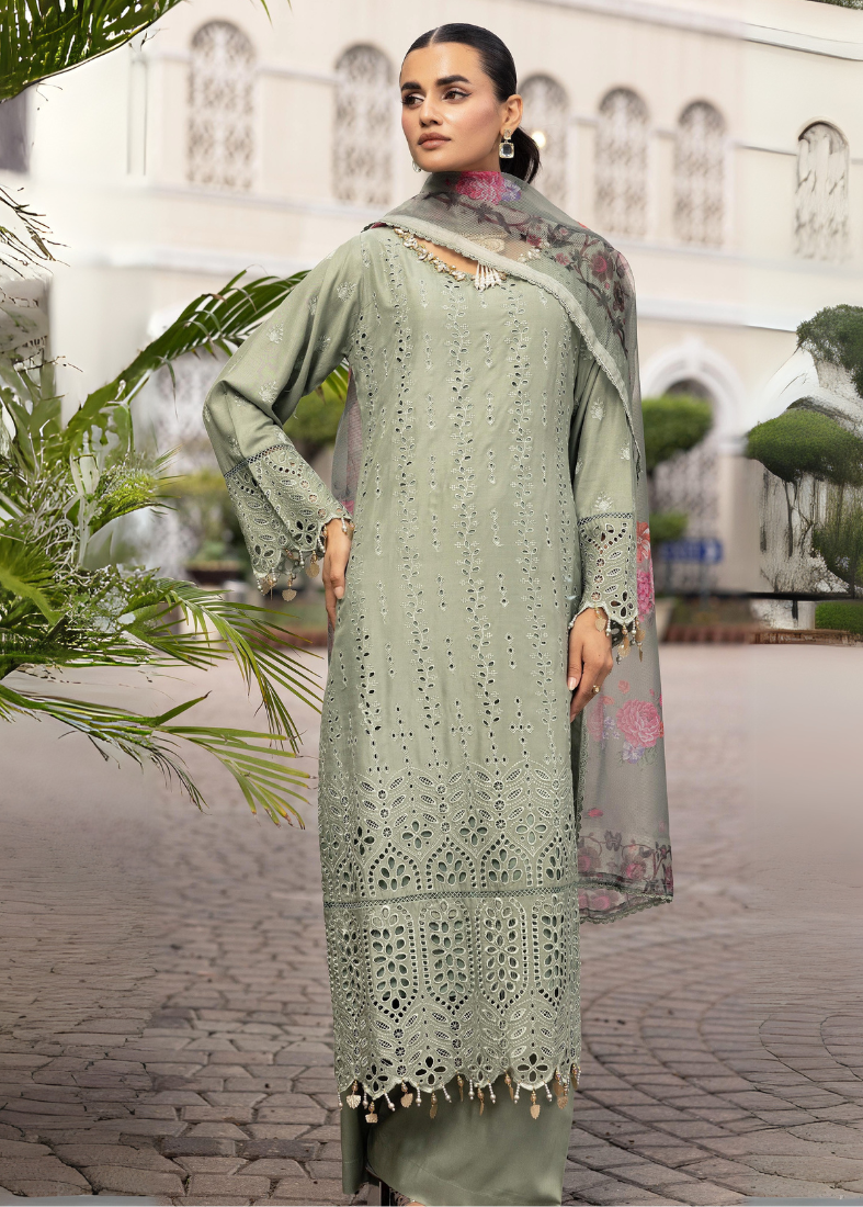 Green Chikenkari Handwork Suit Set