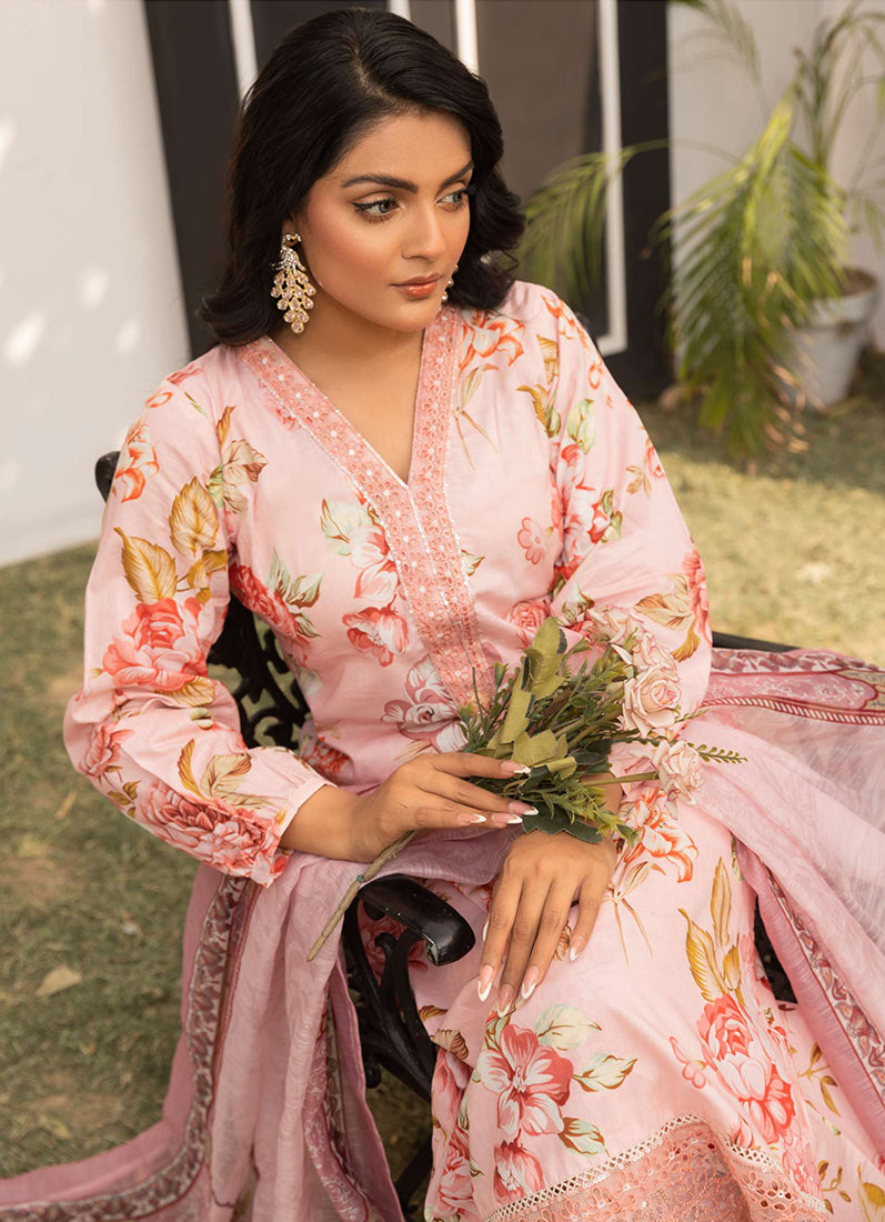 Light Pink Printed Lawn Embroidered Suit Set