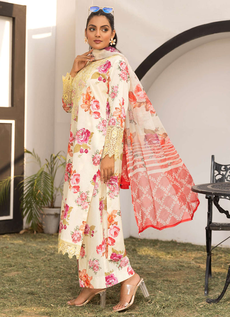 Yellow Printed Lawn Embroidered Suit Set