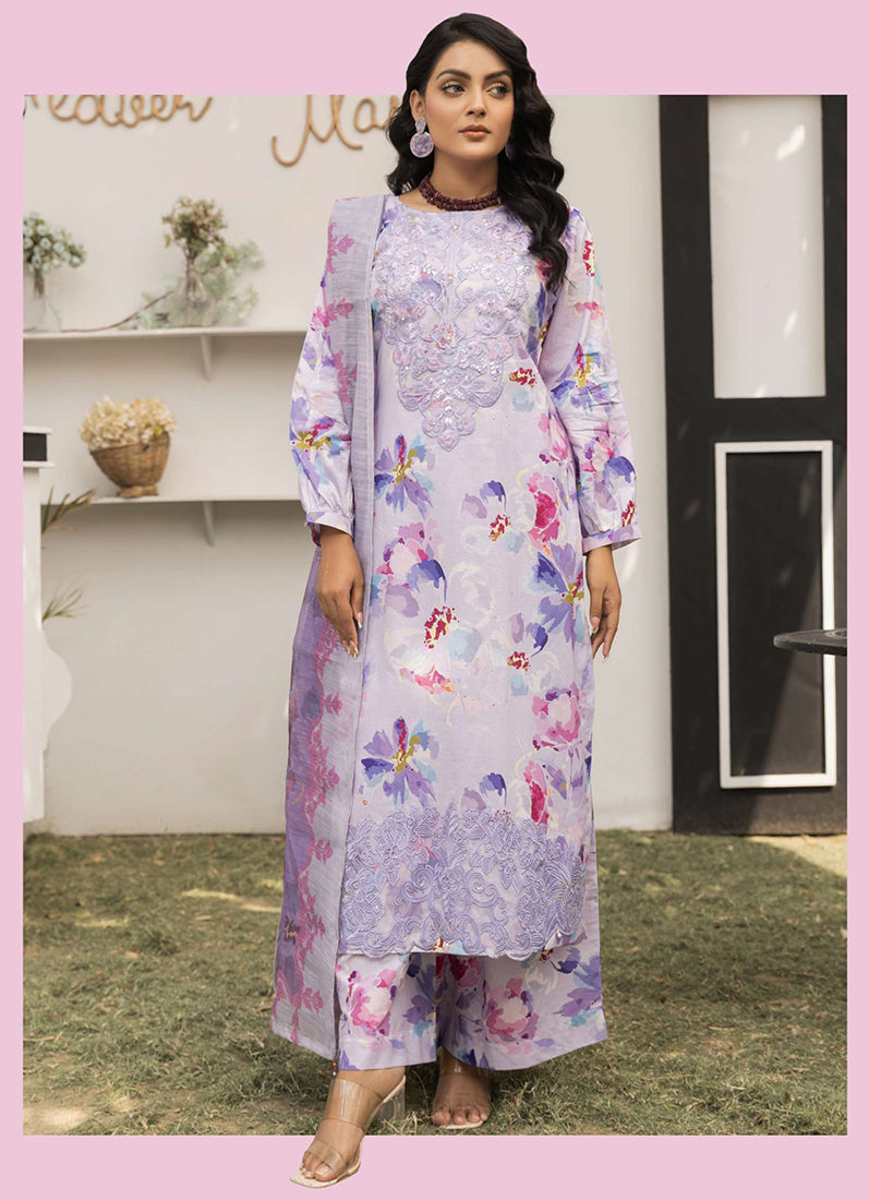 Lavendar Digital Printed Lawn Suit Set