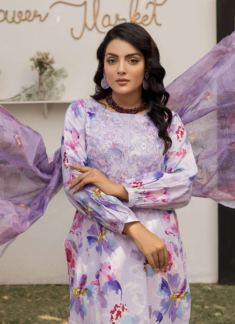 Lavendar Digital Printed Lawn Suit Set