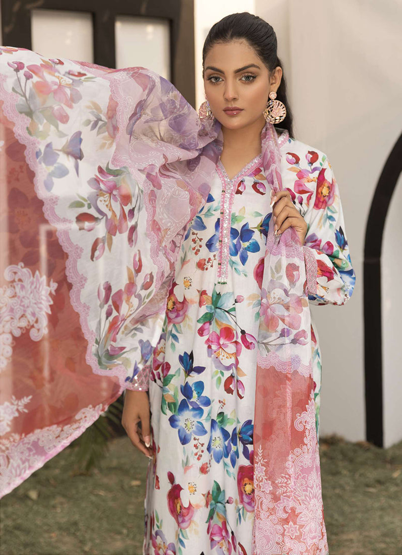 White Digital Printed Lawn Suit Set