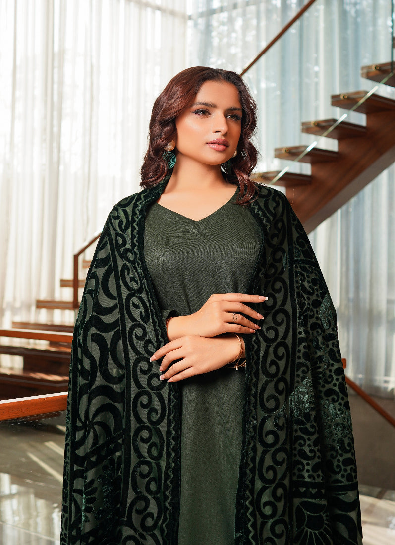Refined Dark Green Dhanak Suit Set