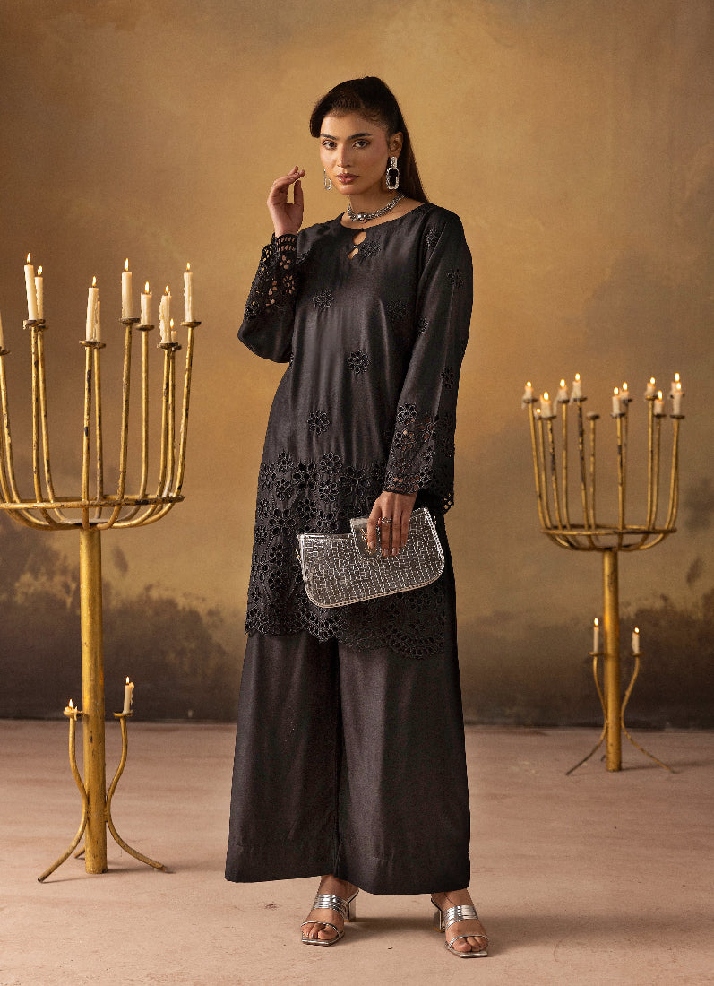 Beautiful Black Linen Chikankari Co-Ord Set for Women