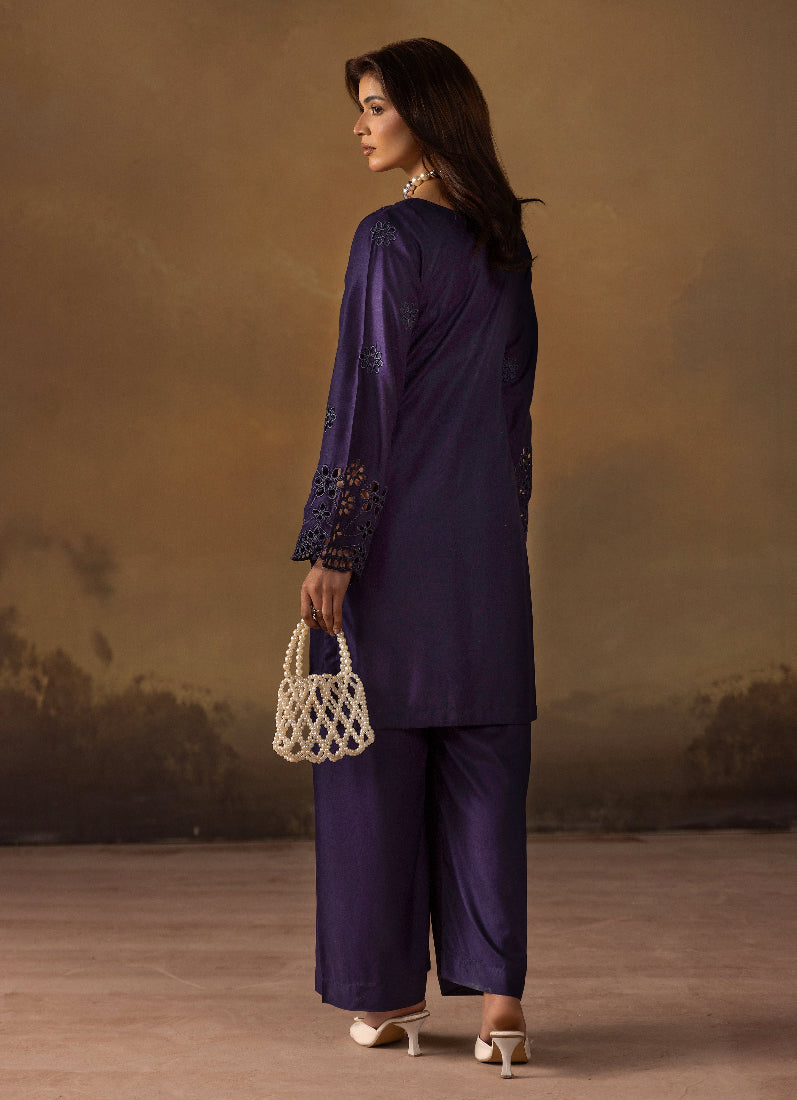 Elegant Navy Blue Linen Chikankari Co-Ord Set for Women