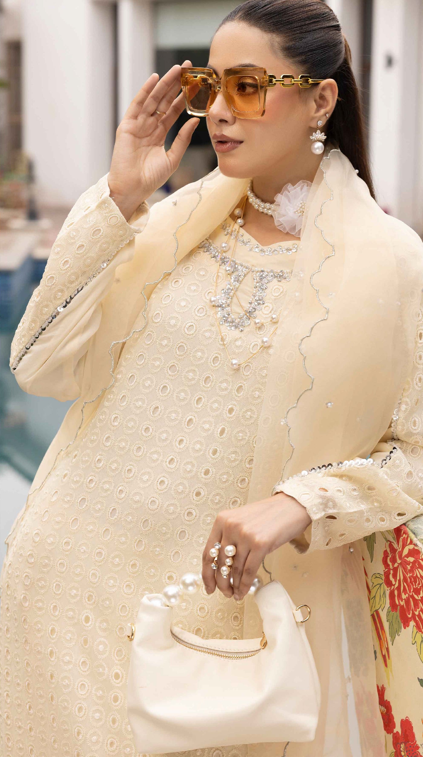 Ivory Noor Chikankari Farshi Suit Set