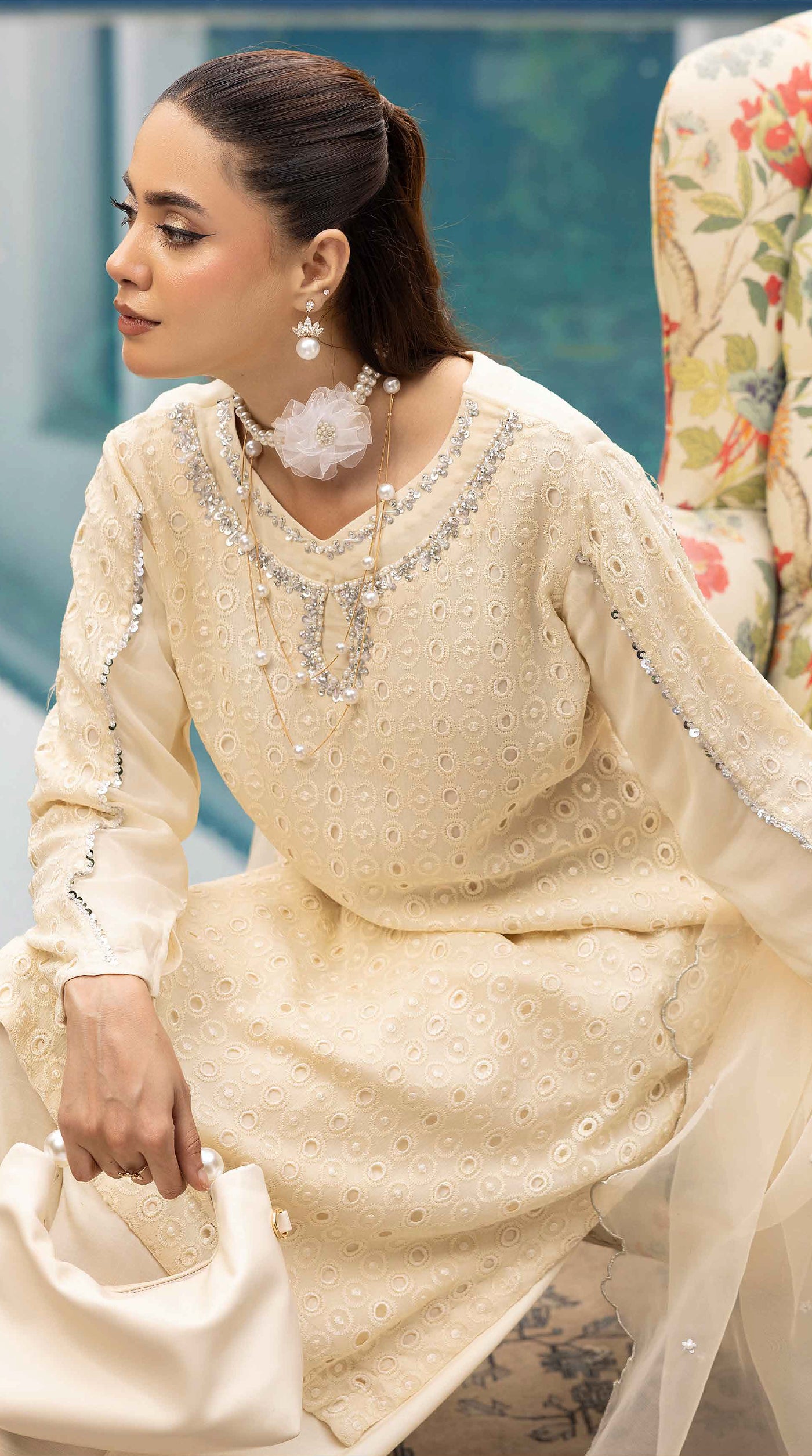Ivory Noor Chikankari Farshi Suit Set