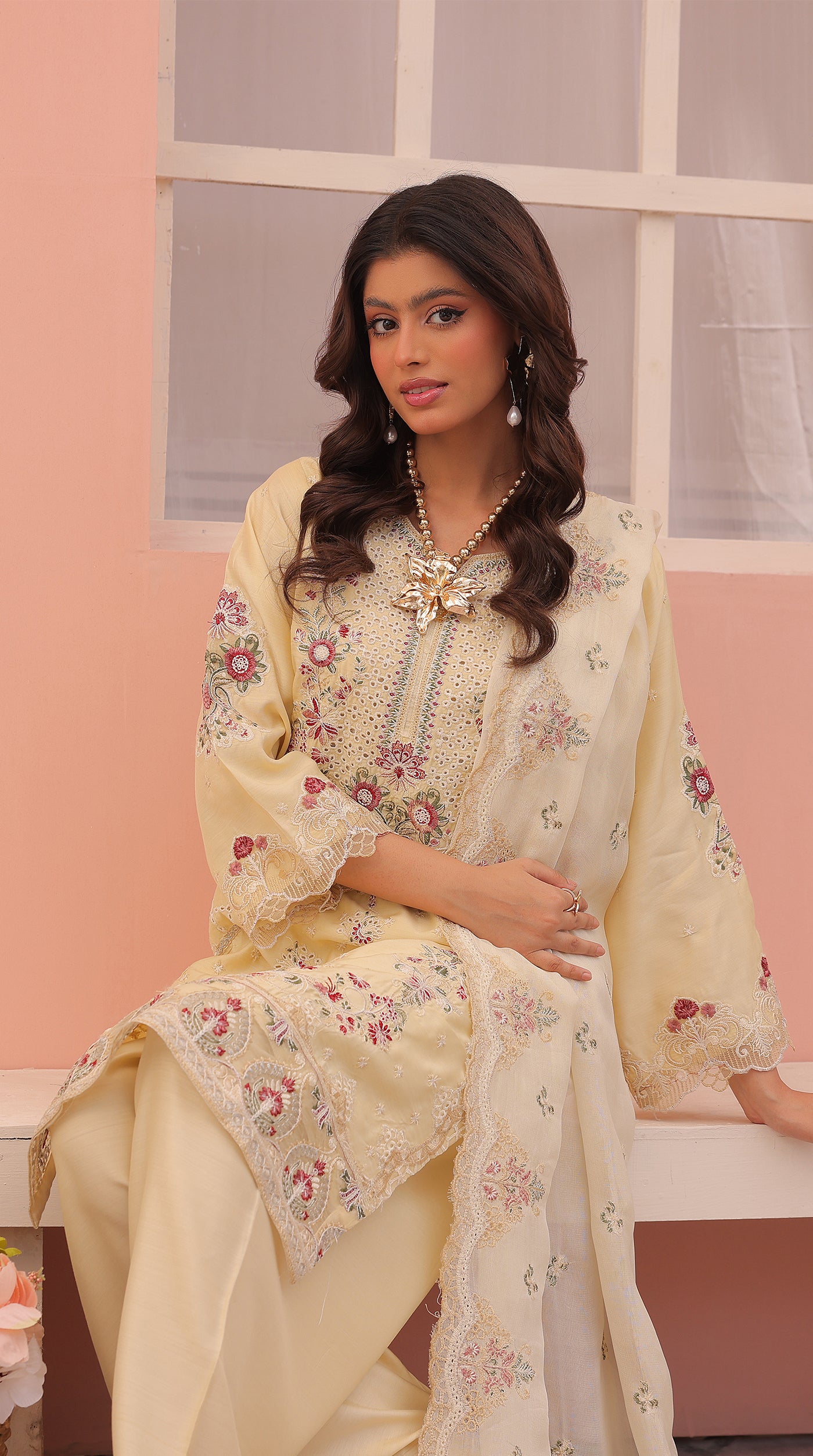 Lime Yellow Sequin Embroidered Eid Suit with Farshi Salwar