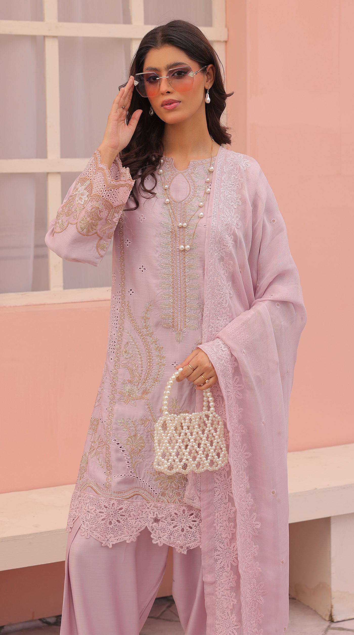 Lilac Sequin Embroidered Eid Suit with Farshi Salwar