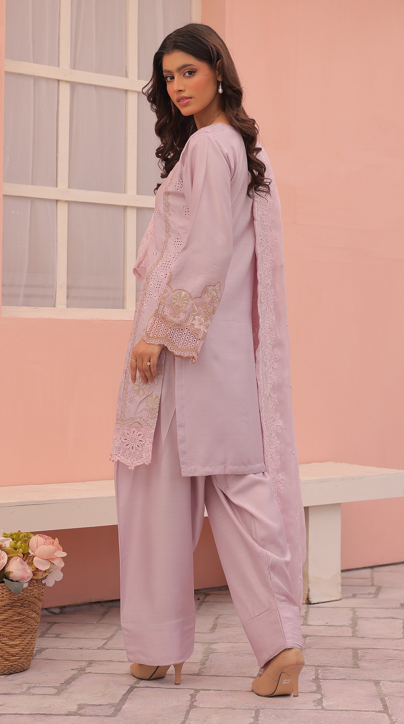 Lilac Sequin Embroidered Eid Suit with Farshi Salwar