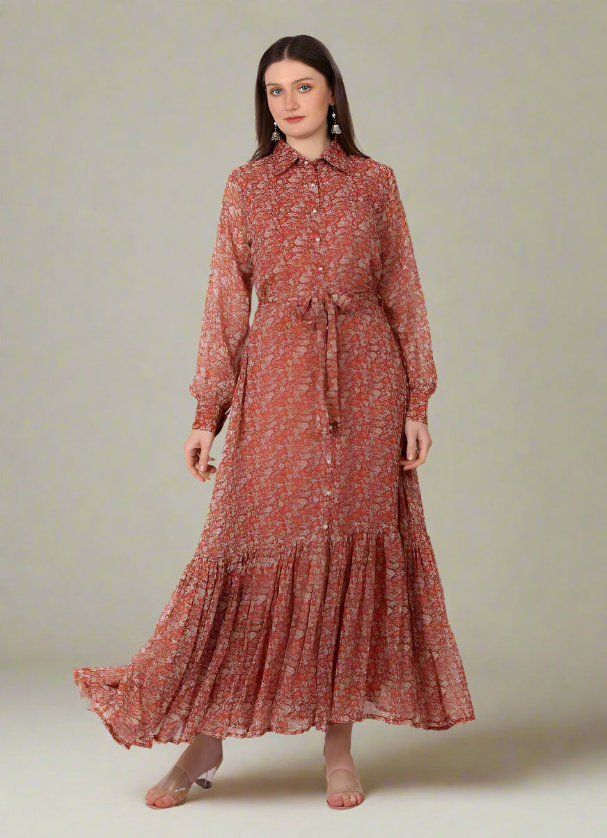 Rust Georgette A-Line Dress