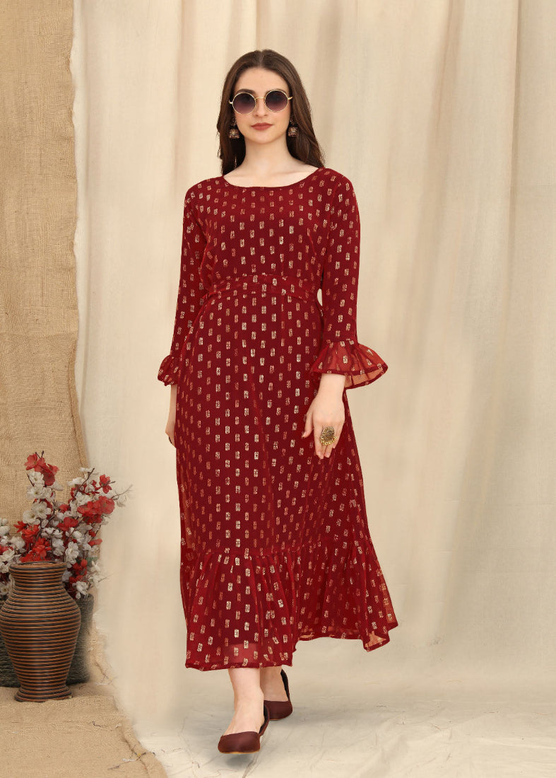 Maroon  Chic Maxi Dress with Belt