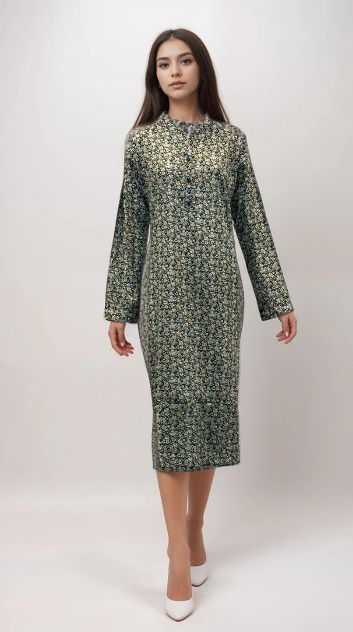 Green Shirt Style Printed Dress