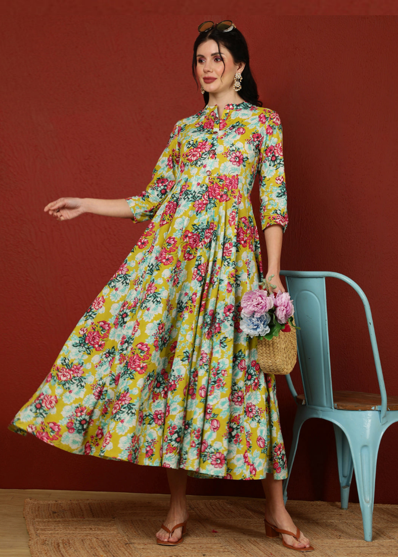 Mint Green Cotton Printed Dress