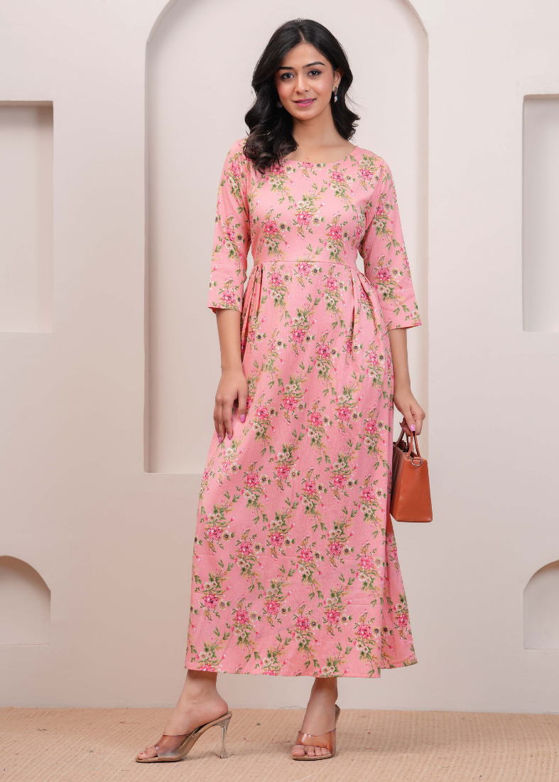 Peach Polyester A-line Dress