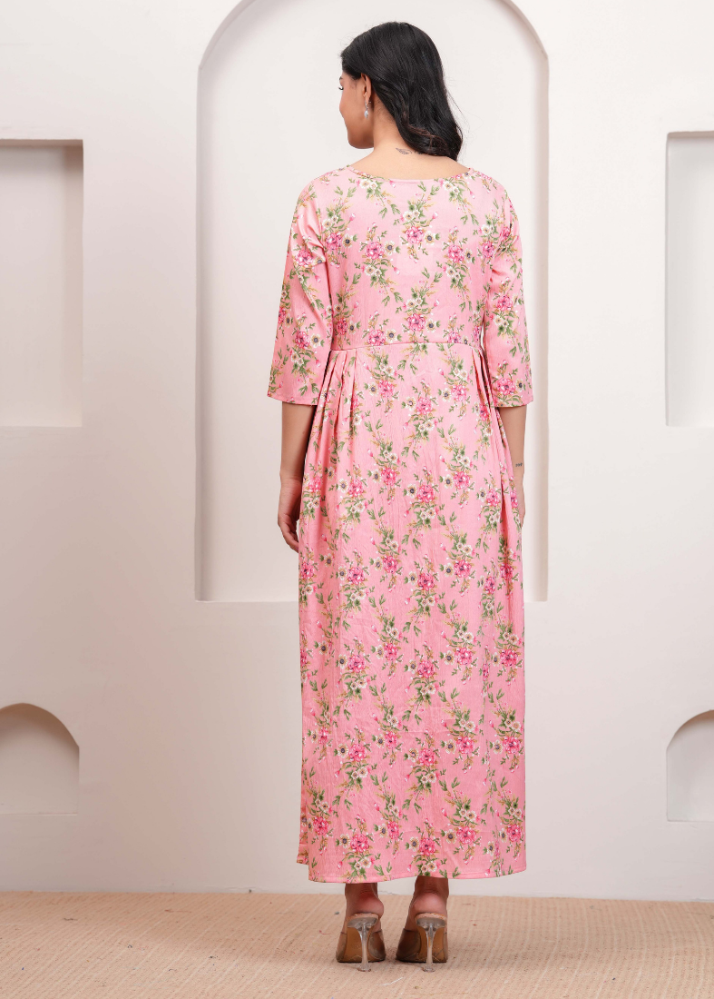 Peach Polyester A-line Dress