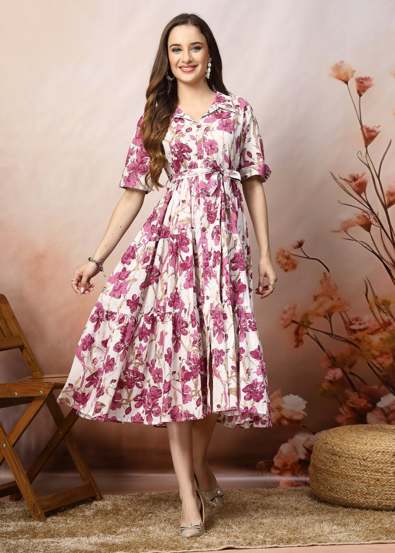 Off-White Cotton Shirt Style Dress