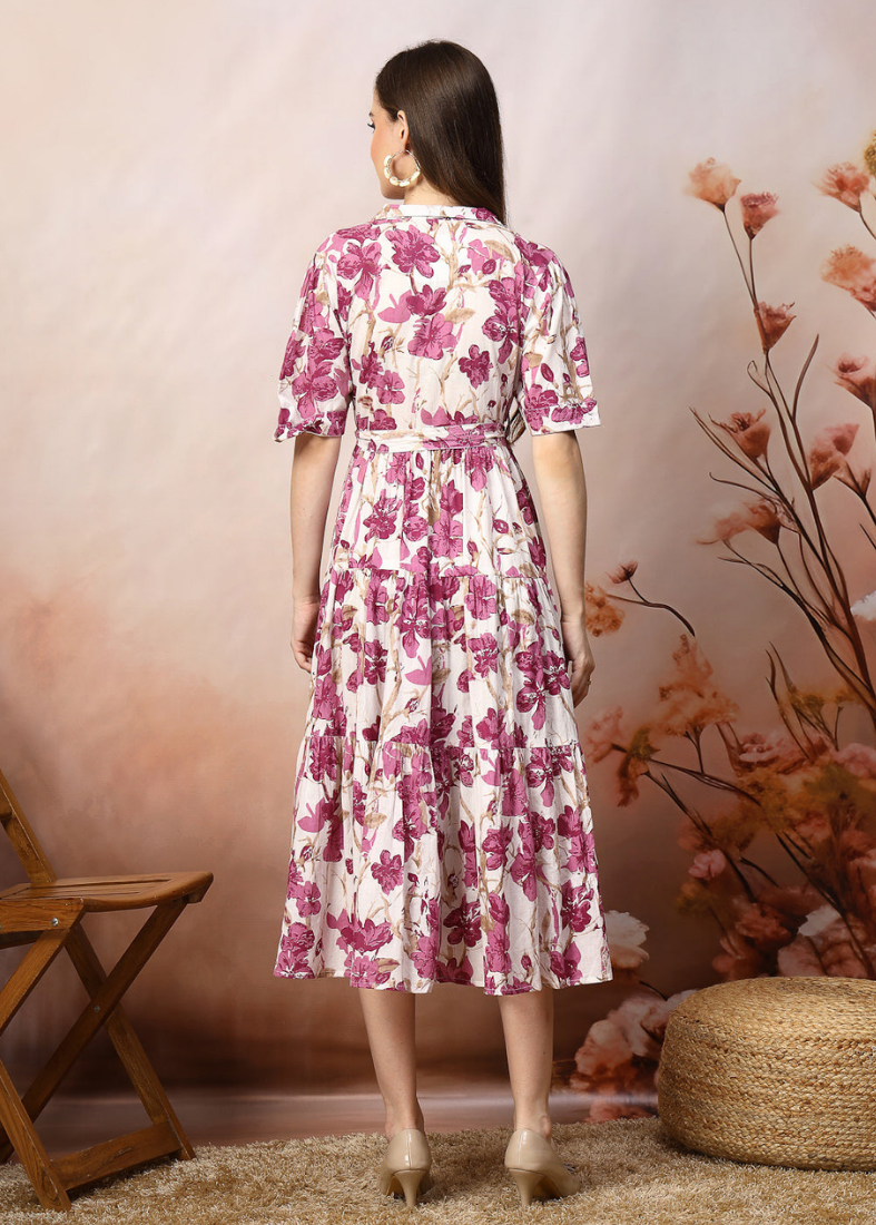 Off-White Cotton Shirt Style Dress