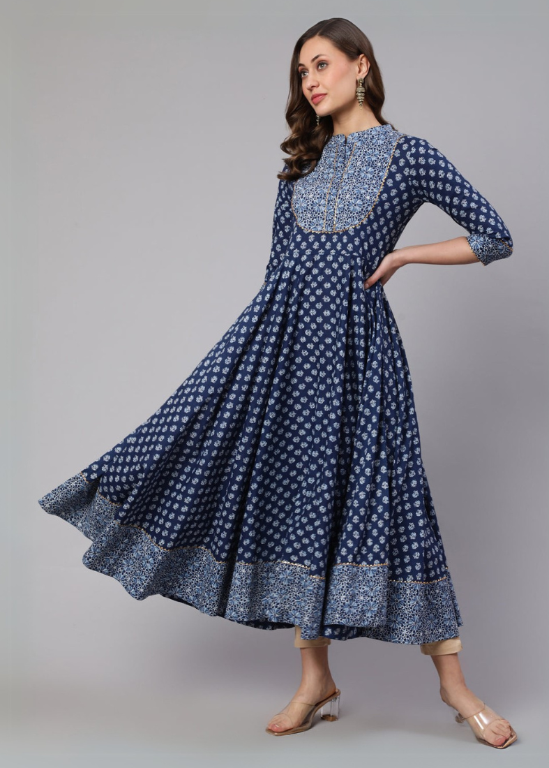 Blue Printed Bias Cut Dress